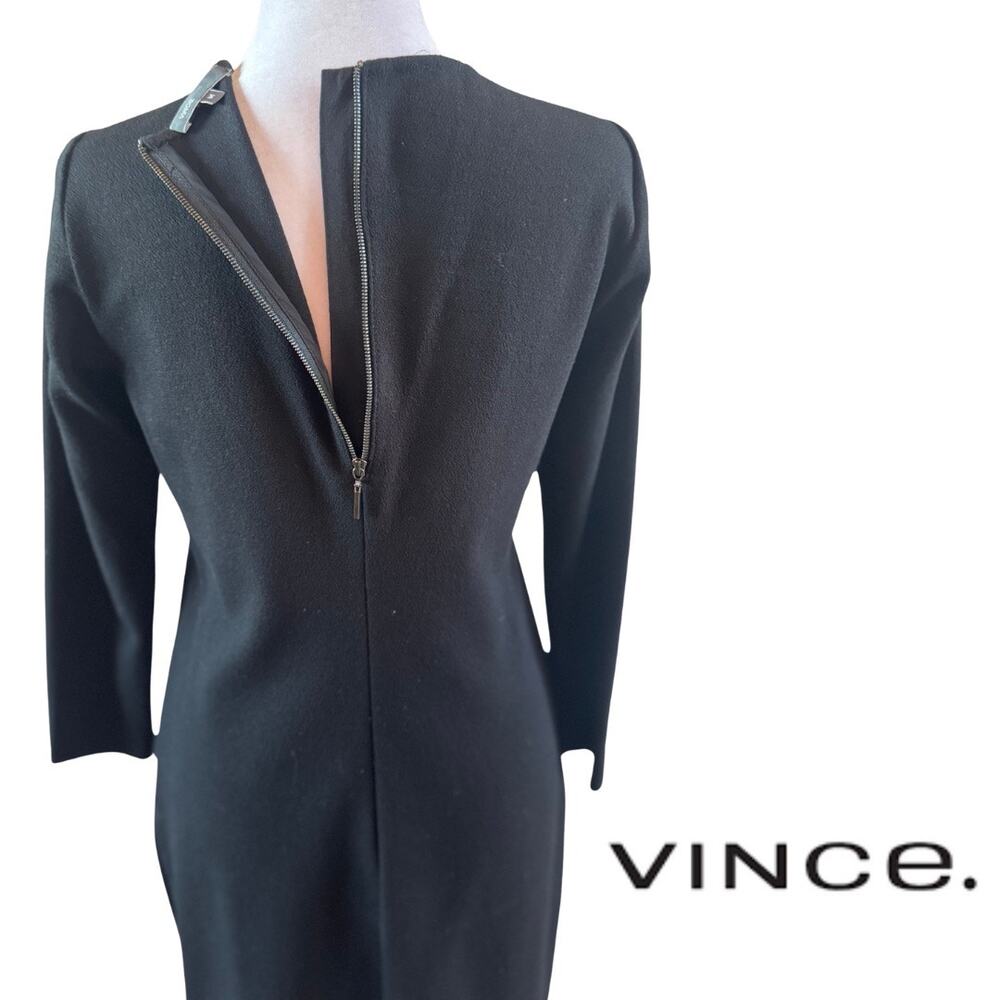 Vince Jet Black Midweight Knit Bodycon Long Sleeve Dress Medium M EUC Winter - Picture 8 of 12